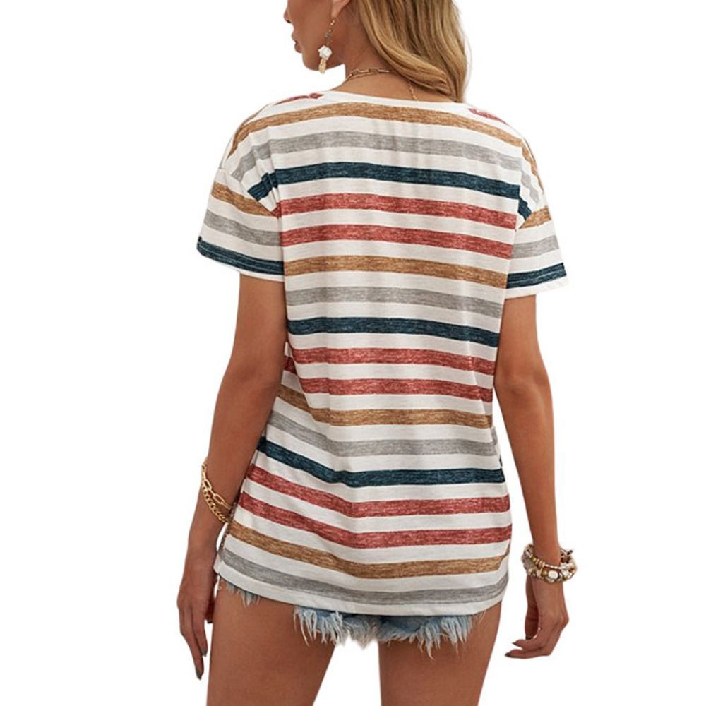 Zesica Blue Stripe V Neck Tee Women Size L - Picture 2 of 4